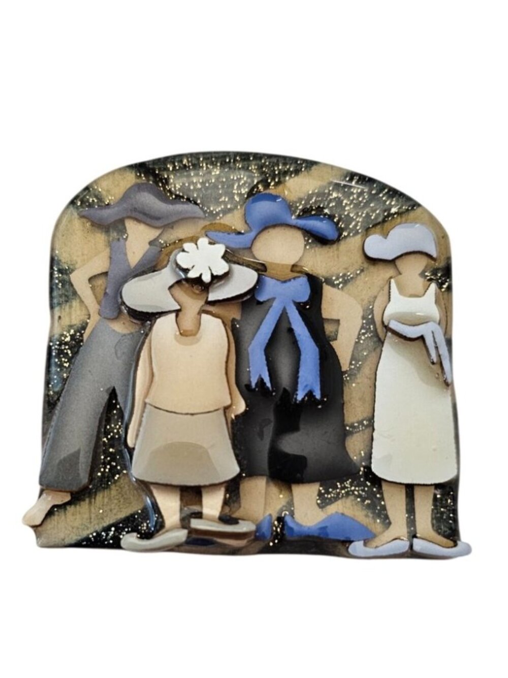 Lucinda Four Ladies People Wearing Hats Woman Blue Pin J831